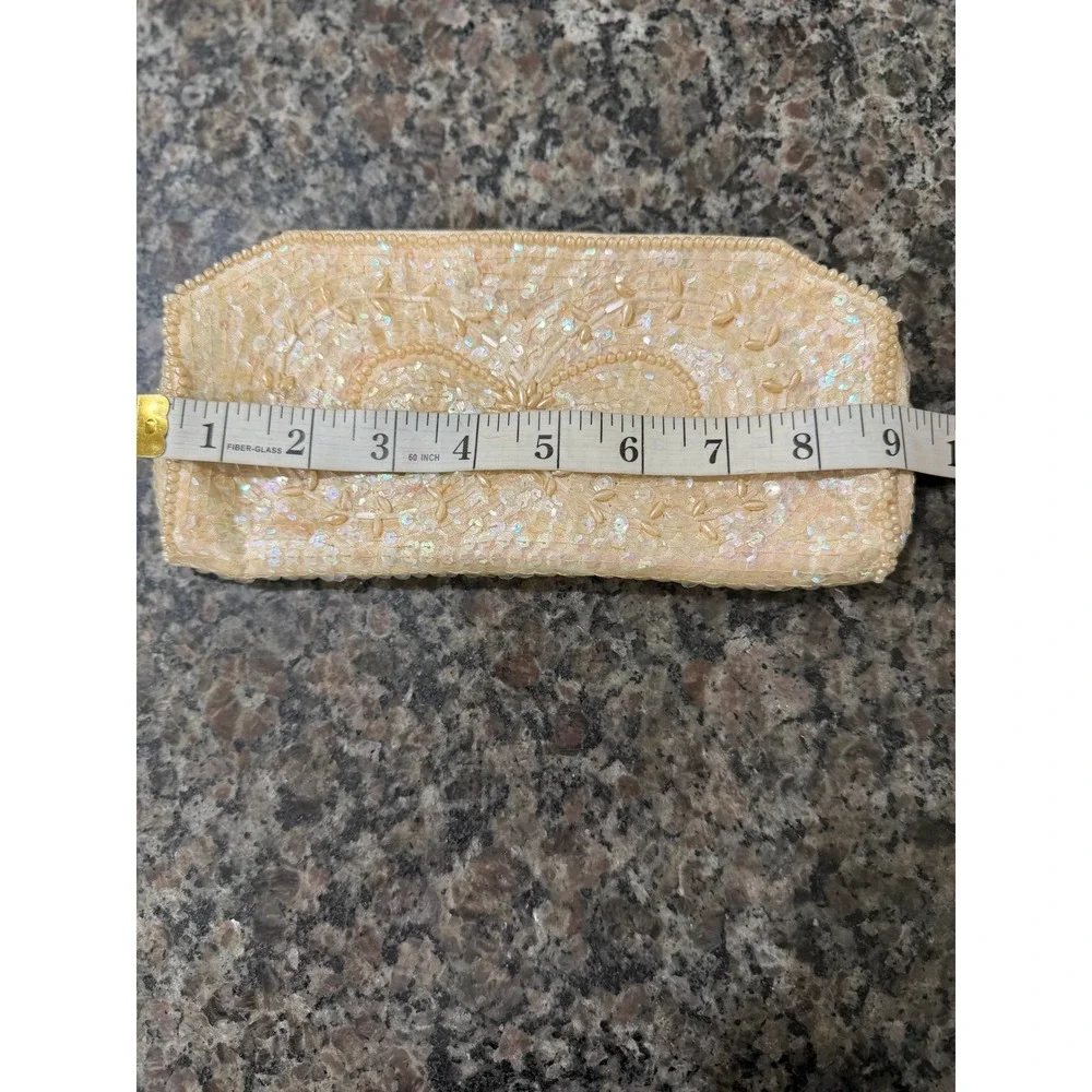 Vintage La Regale Beaded Sequin Clutch Bag Cream‎ Japan Evening Wedding Purse
